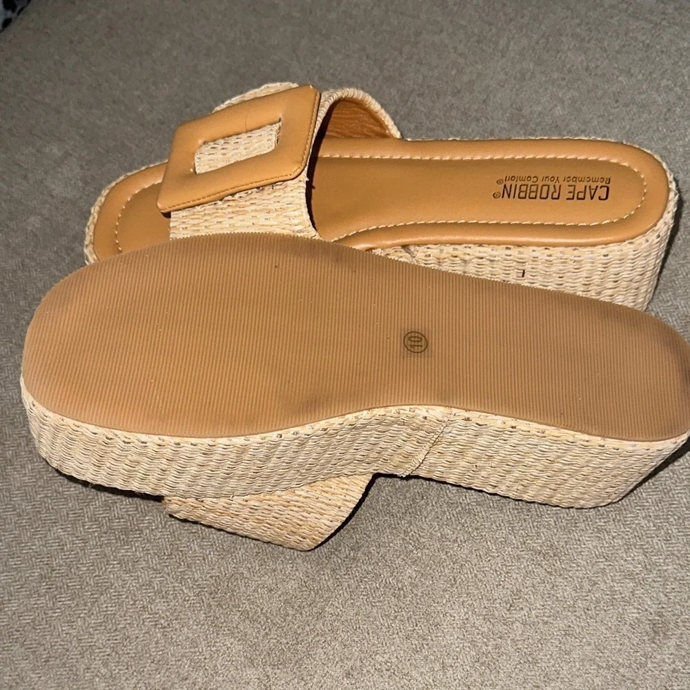 Cape Robbin Beige and Tan Espadrille Slides